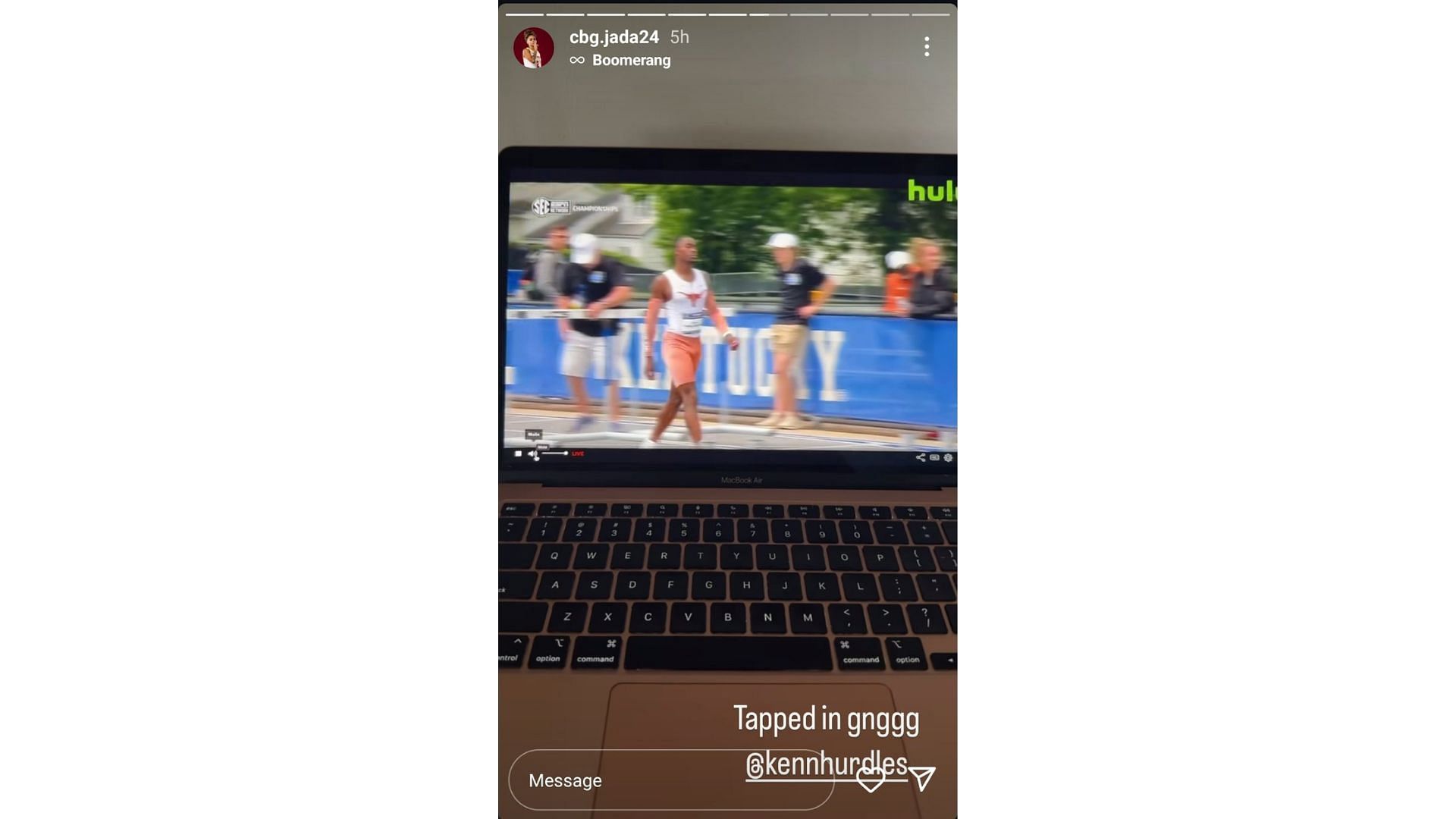 Jada Williams showed support for Texas track and field star Kendrick Smallwood on her Instagram story on Friday. Source: Instagram/@cbg.jada24